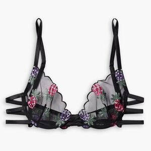 FLEUR DU MAL Satin Trim Embroidered Details Underwire Bra - Women’s  32C & 34C
